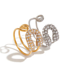 18K Gold zircon paper clip theme stainless steel rings