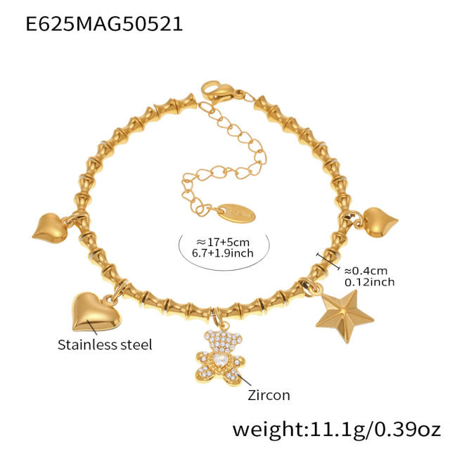 5A cubic zircon multi charm stainless steel bracelet anklet