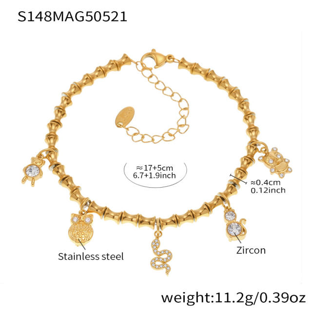 5A cubic zircon multi charm stainless steel bracelet anklet