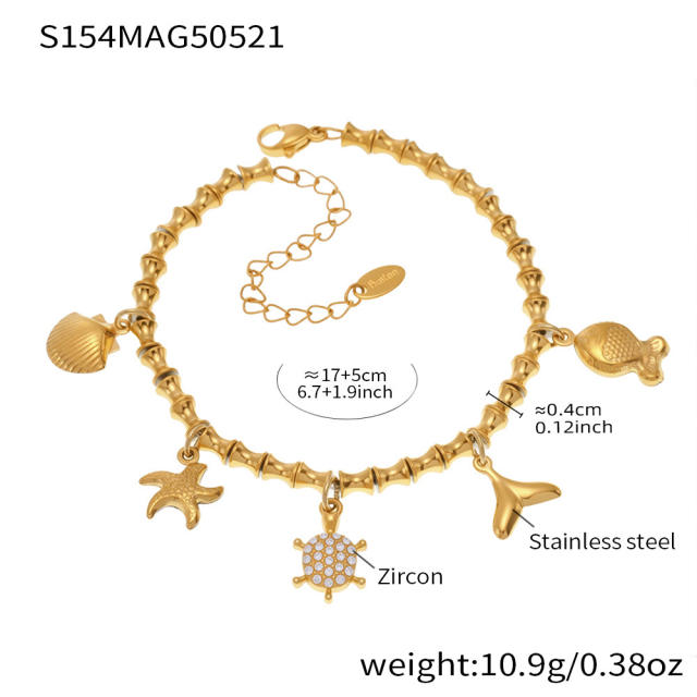 5A cubic zircon multi charm stainless steel bracelet anklet