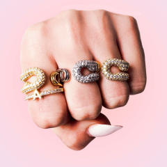 18K Gold zircon paper clip theme stainless steel rings