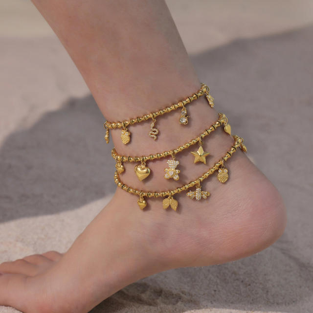 5A cubic zircon multi charm stainless steel bracelet anklet
