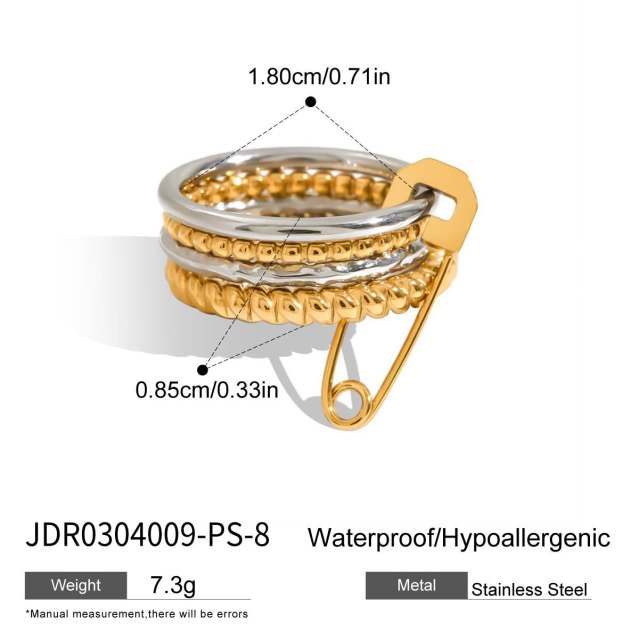 Multi-layer Stacked Wear Ring Titanium Steel paper clip theme stainless steel rings