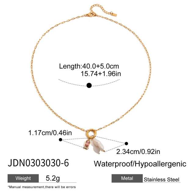 18KG baroque pearl birthstone pendant stainless steel necklace