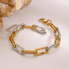 Two tone basic paperclip chain stainless steel bracelet