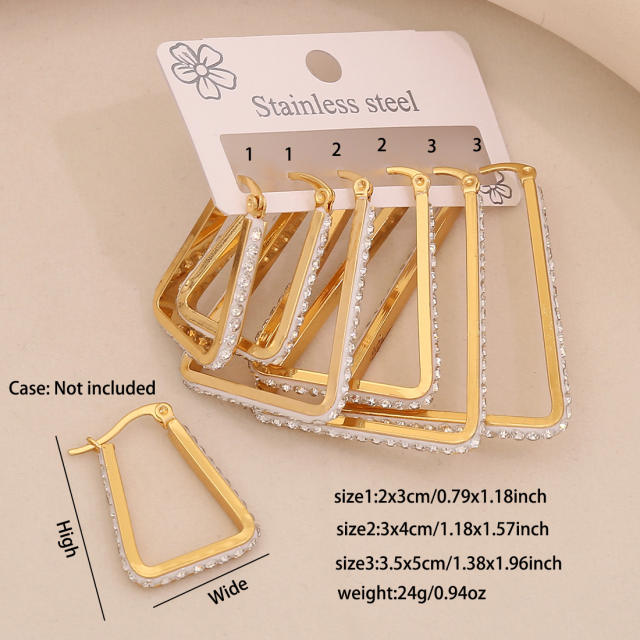 3 pair diamond heart circle stainless steel earrings set
