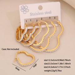 3 pair diamond heart circle stainless steel earrings set