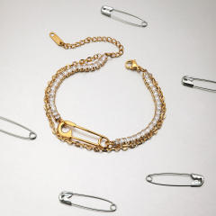Personlaity two layer paper clip theme stainless steel bracelet