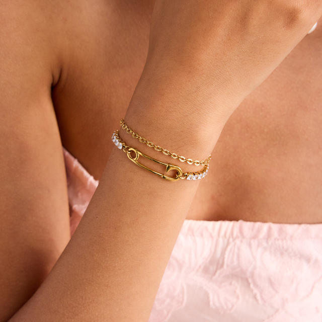 Personlaity two layer paper clip theme stainless steel bracelet