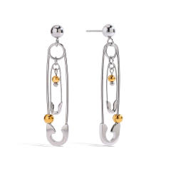 Paper clip theme two tone stainless steel earrings