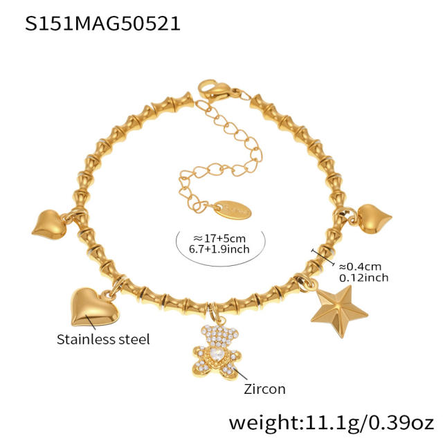 5A cubic zircon multi charm stainless steel bracelet anklet