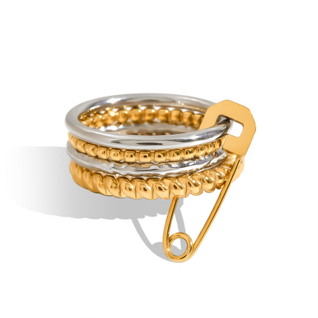Multi-layer Stacked Wear Ring Titanium Steel paper clip theme stainless steel rings