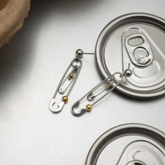 Paper clip theme two tone stainless steel earrings