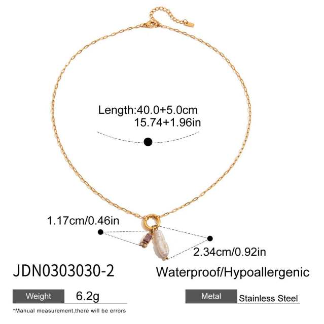 18KG baroque pearl birthstone pendant stainless steel necklace