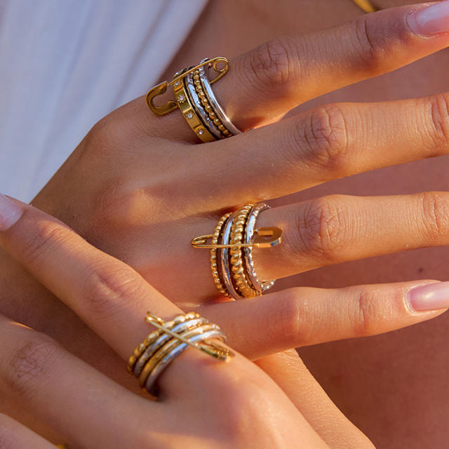 Multi-layer Stacked Wear Ring Titanium Steel paper clip theme stainless steel rings