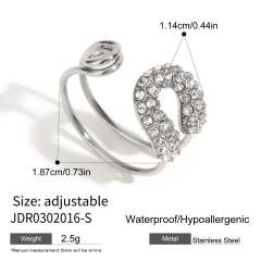 18K Gold zircon paper clip theme stainless steel rings