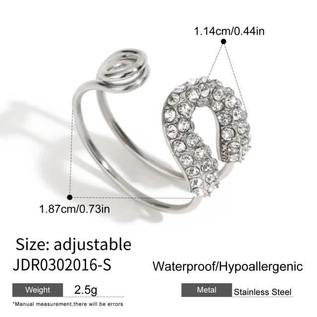 18K Gold zircon paper clip theme stainless steel rings