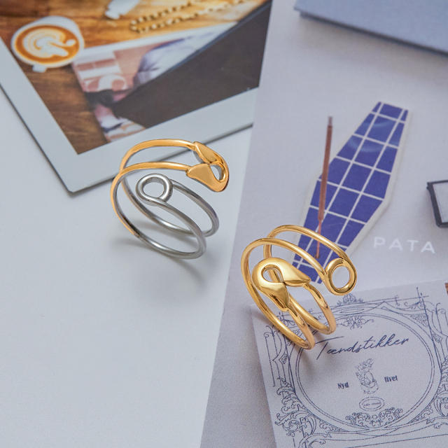 Simple two tone color match paper clip theme stainless steel rings
