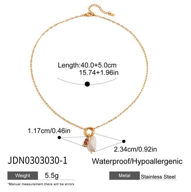 18KG baroque pearl birthstone pendant stainless steel necklace
