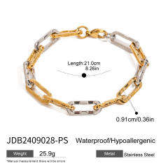 Two tone basic paperclip chain stainless steel bracelet