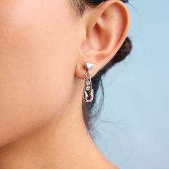 Silver color chic paper clip them diamond dangle earrings stainless steel earrings
