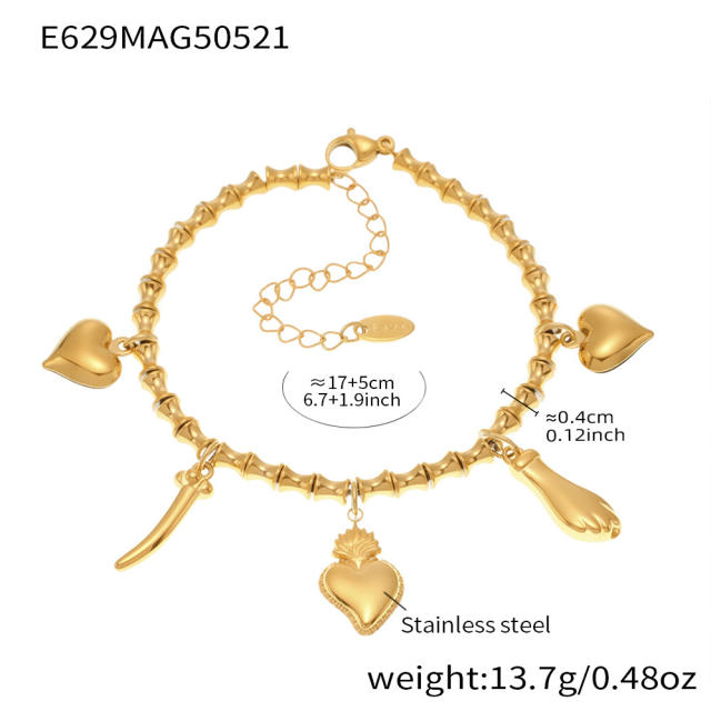 5A cubic zircon multi charm stainless steel bracelet anklet