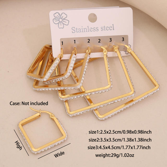 3 pair diamond heart circle stainless steel earrings set