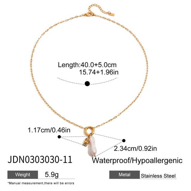 18KG baroque pearl birthstone pendant stainless steel necklace