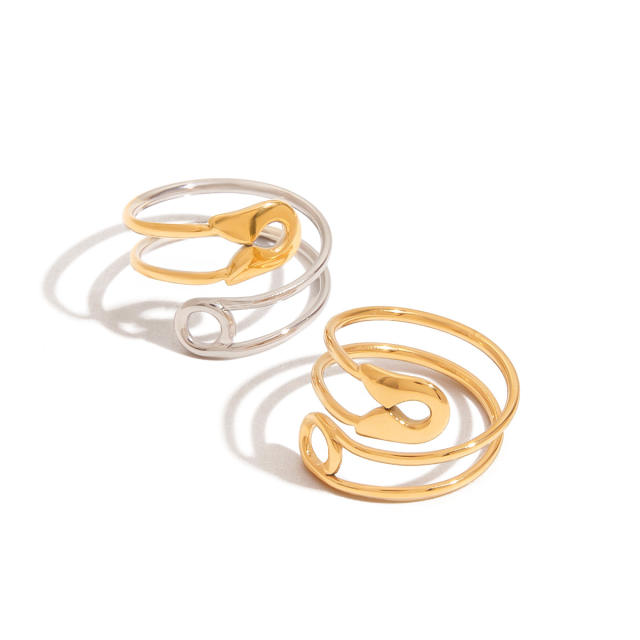 Simple two tone color match paper clip theme stainless steel rings