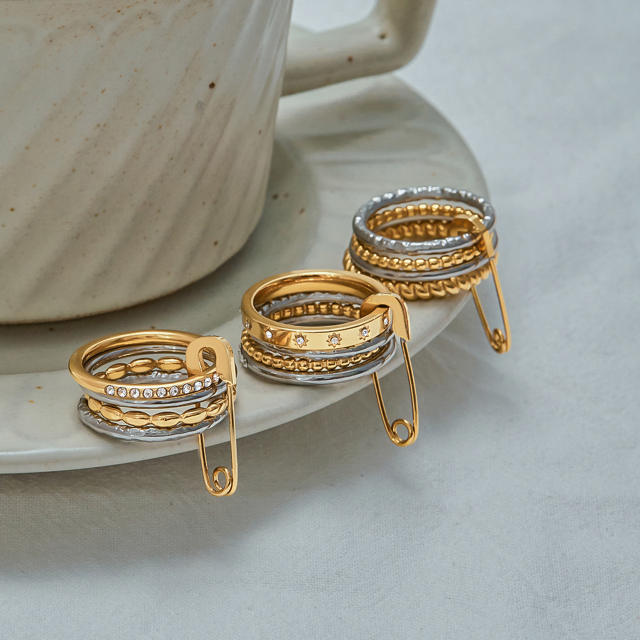 Multi-layer Stacked Wear Ring Titanium Steel paper clip theme stainless steel rings