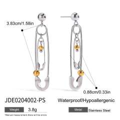 Paper clip theme two tone stainless steel earrings