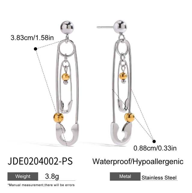 Paper clip theme two tone stainless steel earrings
