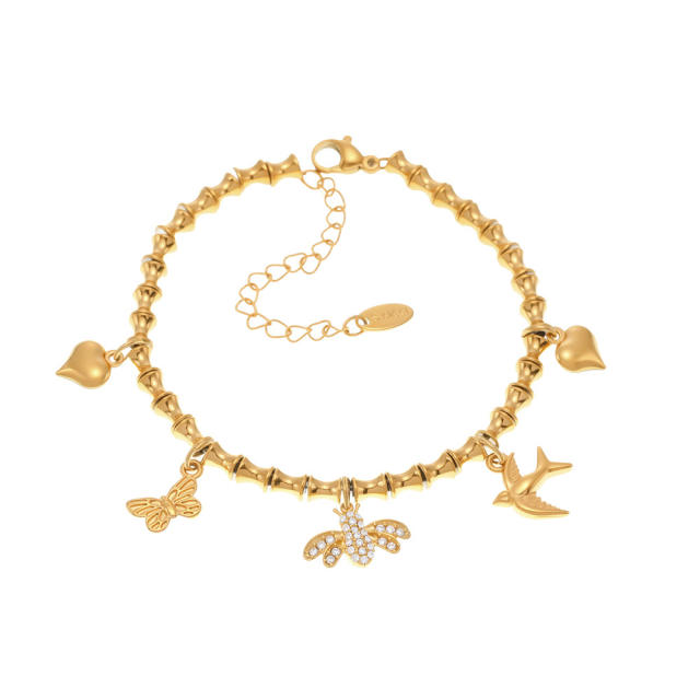 5A cubic zircon multi charm stainless steel bracelet anklet
