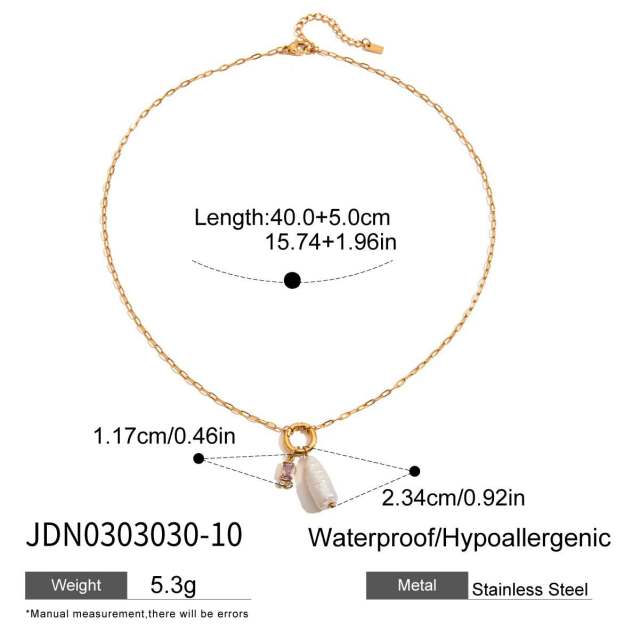 18KG baroque pearl birthstone pendant stainless steel necklace