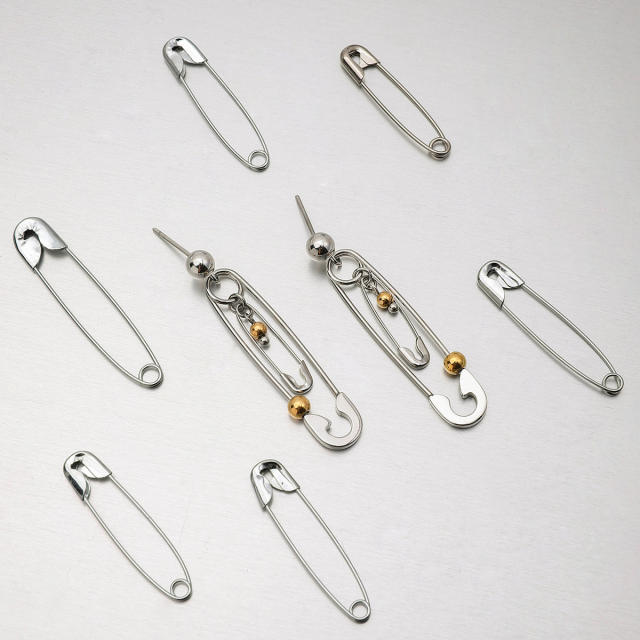 Paper clip theme two tone stainless steel earrings