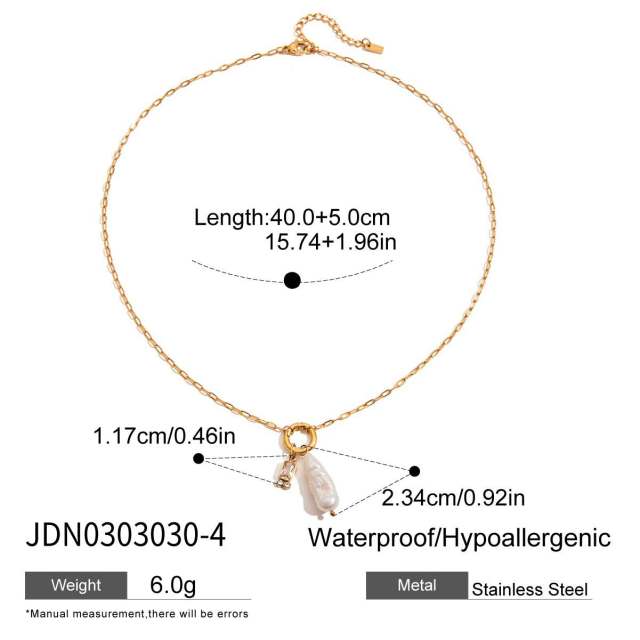 18KG baroque pearl birthstone pendant stainless steel necklace
