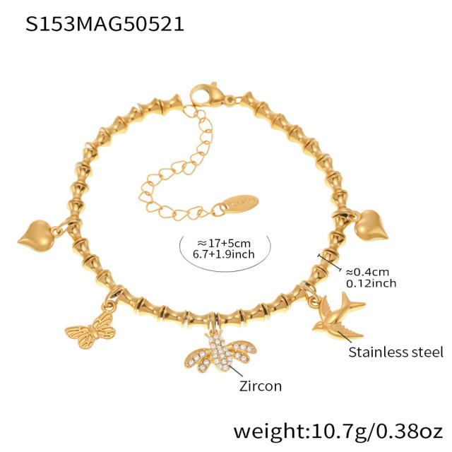 5A cubic zircon multi charm stainless steel bracelet anklet