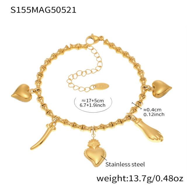 5A cubic zircon multi charm stainless steel bracelet anklet