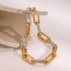 Two tone basic paperclip chain stainless steel bracelet