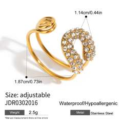 18K Gold zircon paper clip theme stainless steel rings