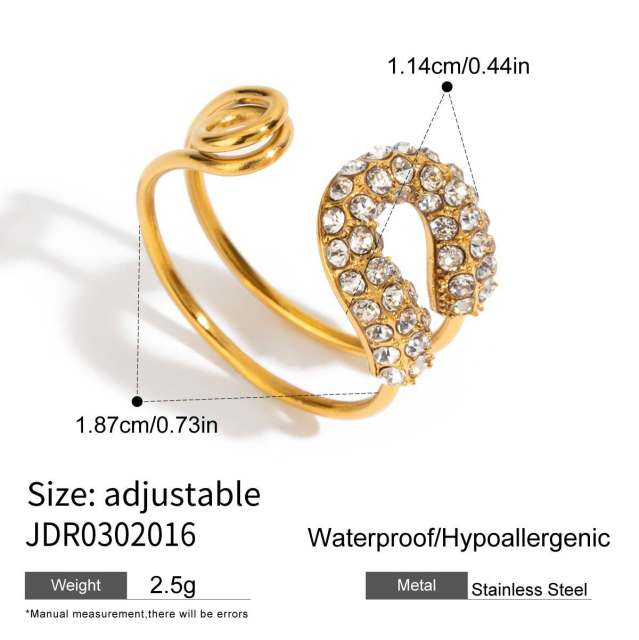 18K Gold zircon paper clip theme stainless steel rings
