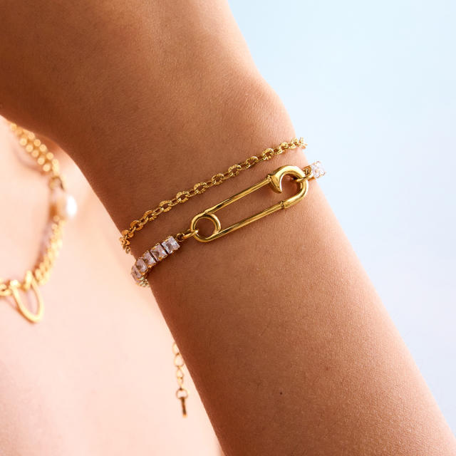 Personlaity two layer paper clip theme stainless steel bracelet