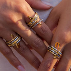Multi-layer Stacked Wear Ring Titanium Steel paper clip theme stainless steel rings