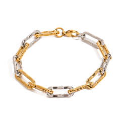 Two tone basic paperclip chain stainless steel bracelet