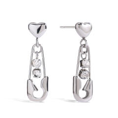 Silver color chic paper clip them diamond dangle earrings stainless steel earrings