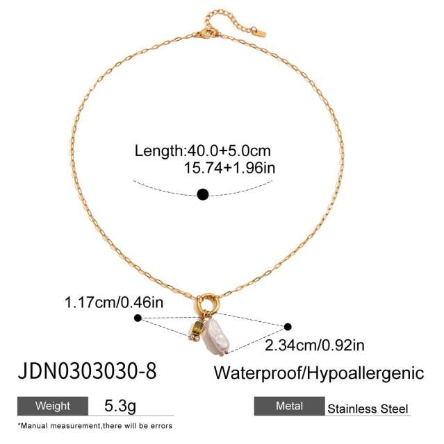 18KG baroque pearl birthstone pendant stainless steel necklace