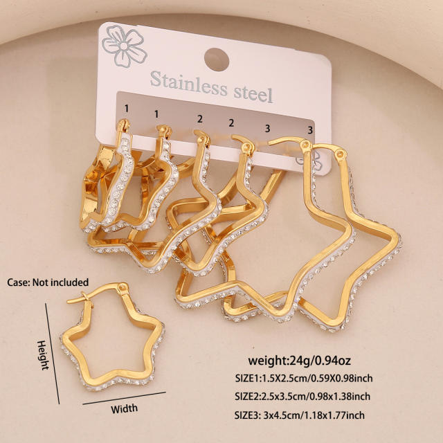 3 pair diamond heart circle stainless steel earrings set