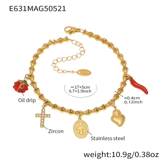 5A cubic zircon multi charm stainless steel bracelet anklet