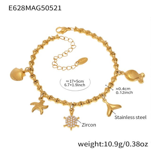 5A cubic zircon multi charm stainless steel bracelet anklet
