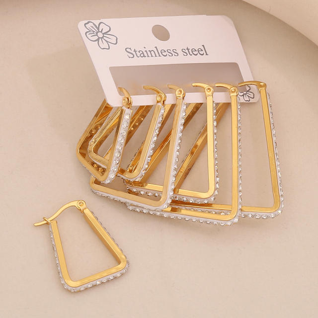 3 pair diamond heart circle stainless steel earrings set